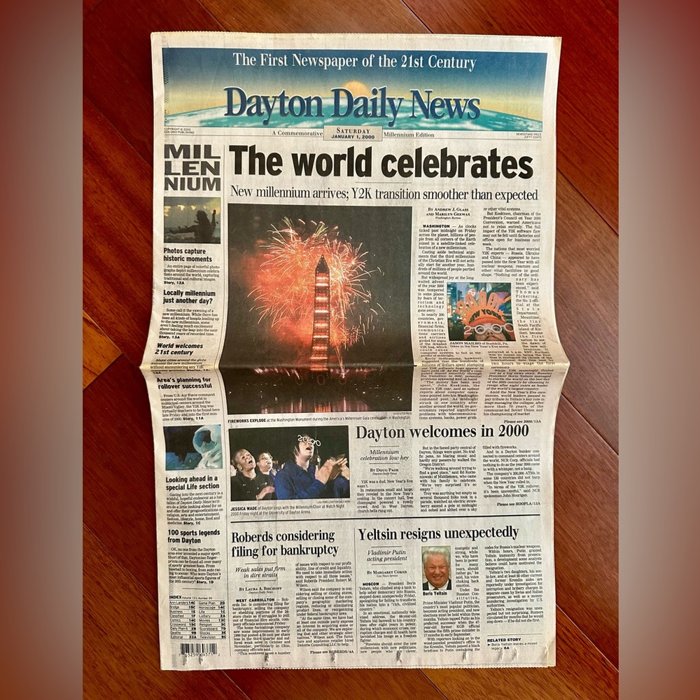 🍀New Millennium Y2K Dayton Daily News January 1, 2000. The World Celebrates